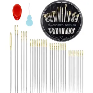 FIVEIZERO 30-Count Steel Needles for Hand Sewing, 6 Sizes Large Eye Embroidery and Hand Quilting Needles Kit with Threaders for Art & Craft Projects