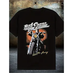 Bob Seger Band Graphic T-Shirt - 100 Cotton, Classic Round Neck, Stretchy Fit, Motorcycle Print Top, Ideal for All Seasons