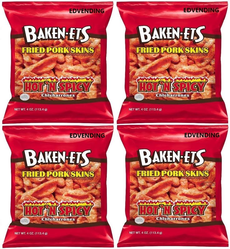 EDVENDING Fried Pork Skins Hot & Spicy 4 oz Pack of 4 Keto Friendly Crispy Crunchy Snack America's Favorite Flamin Hot Delicous Snack