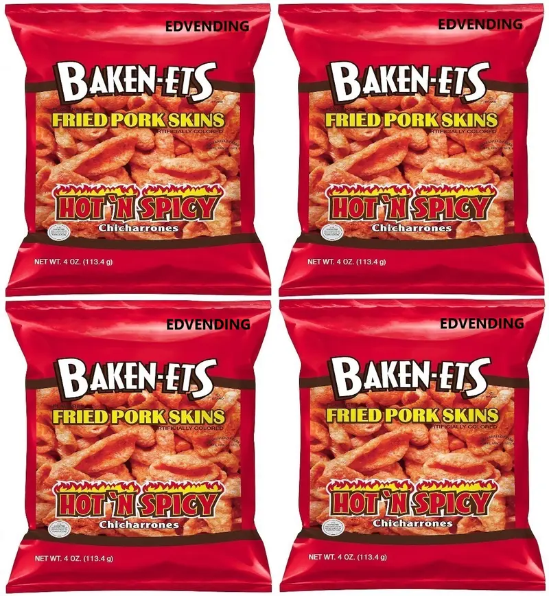EDVENDING Fried Pork Skins Hot & Spicy 4 oz Pack of 4 Keto Friendly Crispy Crunchy Snack America's Favorite Flamin Hot Delicous Snack