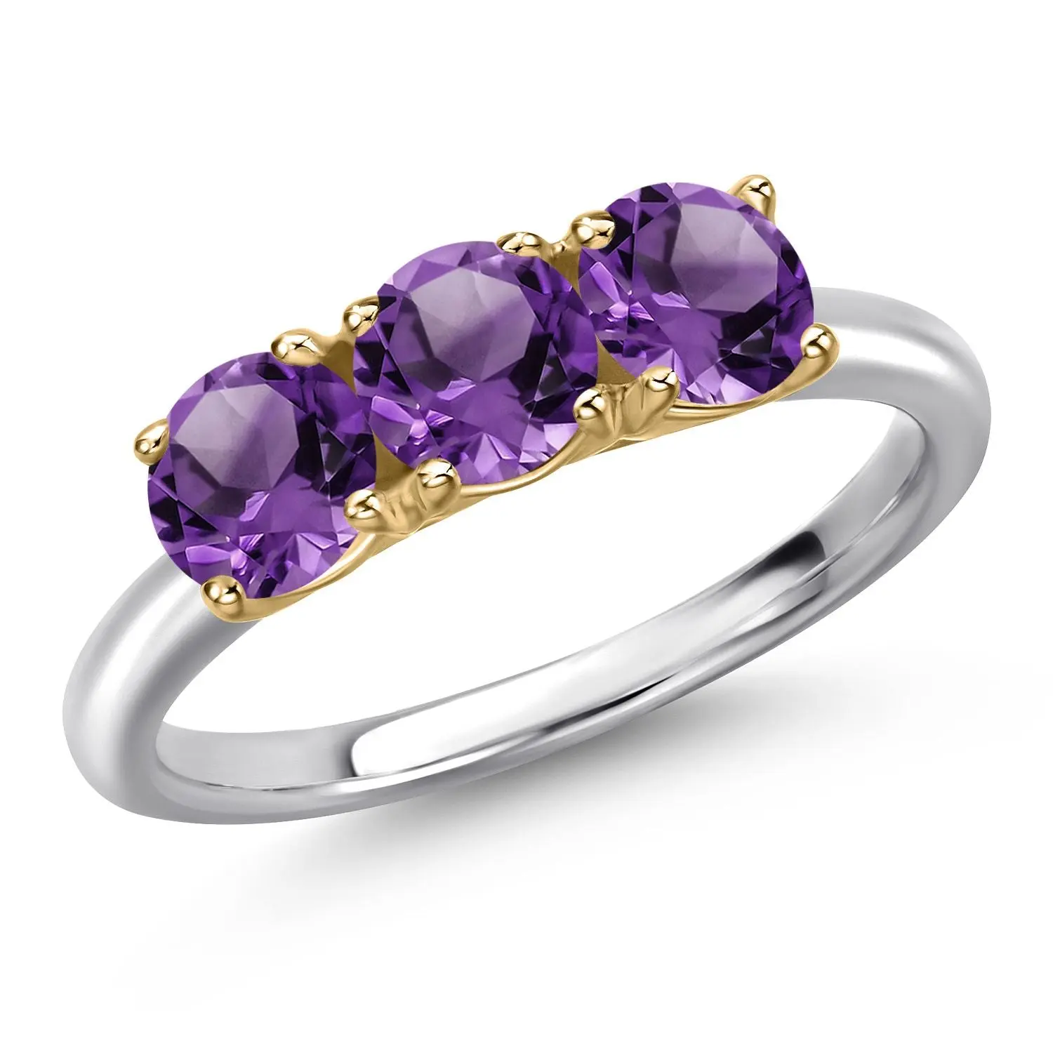 925 Silver and 10K Yellow Gold Purple Amethyst Engagement Ring For Women | 1.43 Cttw | Round 5MM | Gemstone February Birthstone