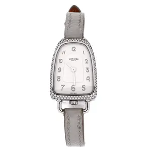 Pre-owned Hermes Galop d'Hermes Quartz Watch Stainless Steel and Leather with Diamond Bezel 21 by Rebag