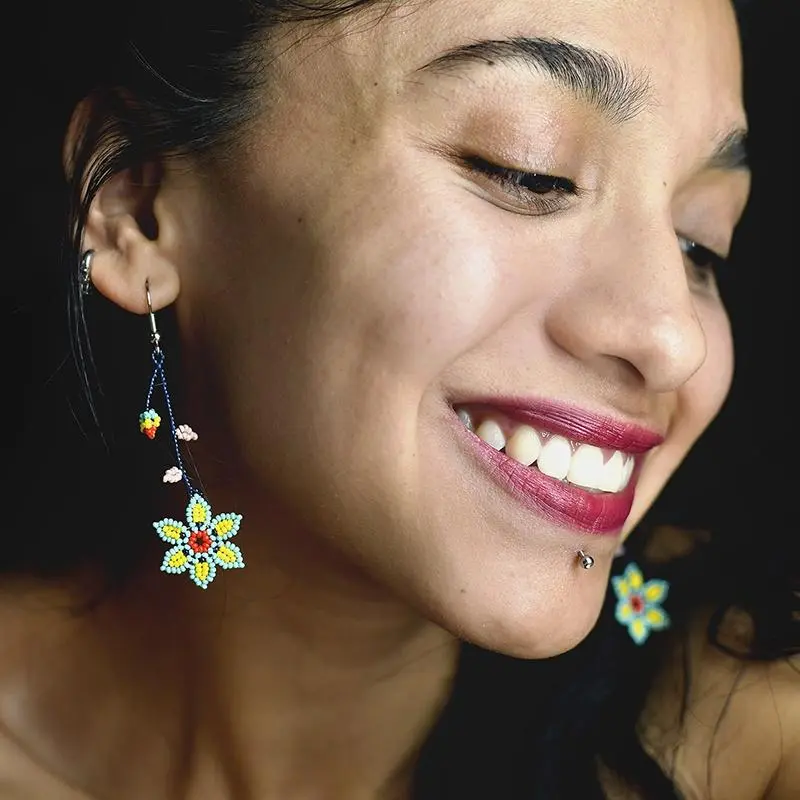 Neptune - Native Beaded Earrings Inspired by the Universe - Handmade by Huichol Artisans - Mother Sierra