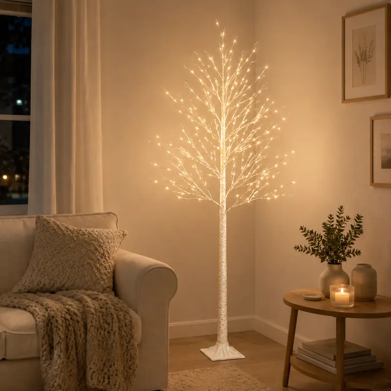 Realistic High-Gloss LED Birch Tree Lights (4 ft/5 ft/6 ft) - Remote Dim Control, USB-Powered, 8 Lighting Modes, 0-5W, Plastic Body, Modern Minimalist Style, Halloween Decorations, House Decor, Fireplace & Floor Lamp LED Tree Decorative Lights
