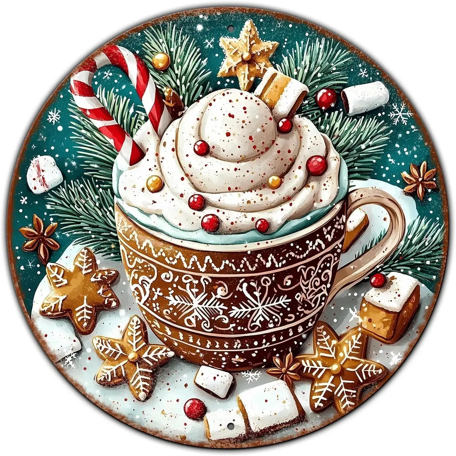 Vintage Snowman Winter Welcome Farmhouse Christmas Sign Metal Sign Retro Round Tin Sign Aluminum Sign for Farmhouse Yard Home Bar Bedroom Wall Decor 8 Inch