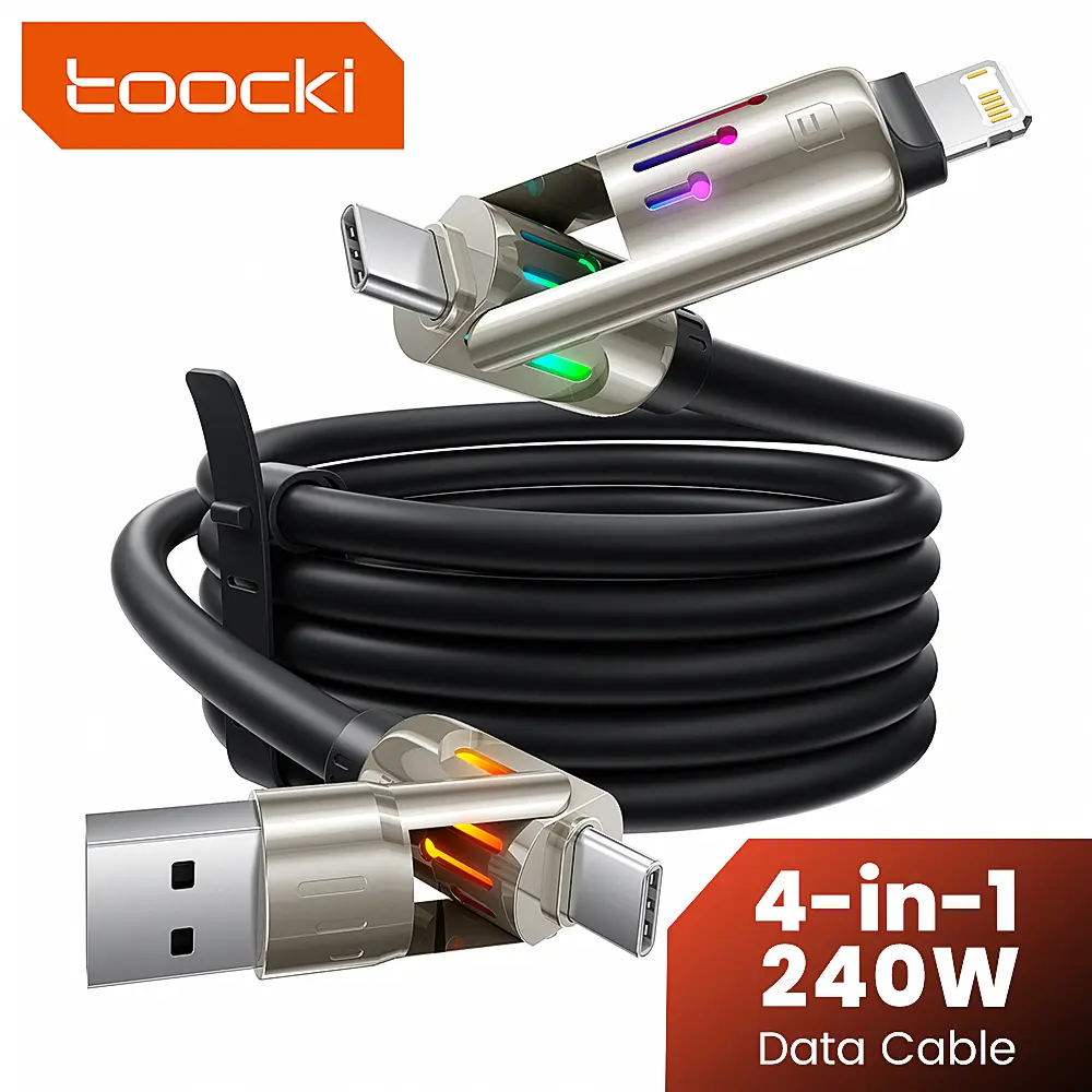 USB C to Lightning Cable, Chubby 240W 4 in 1 Charging Cable 6.6FT, USB A/C to C/Lightning with Light for Valentines Day Gifts Fits iPhone 17 16 15 14 Pro Max/MacBook/iPad/Samsung S25/Switch/PS5