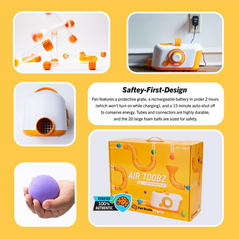 Fat Brain Toys Air Toobz Air-Powered STEM Building Toy for Kids & Teens Ages 3+ with 20 Foam Balls & Auto Shut-Off Feature