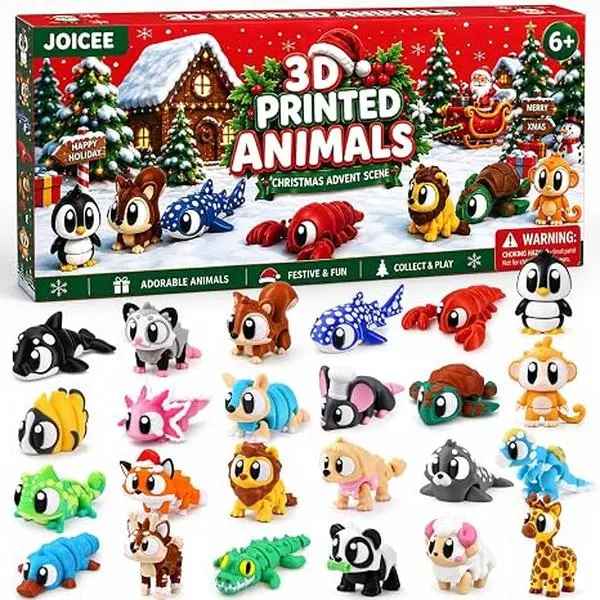Halloween Fall 2026 Christmas Advent Calendar with Mini 3D Printed Animals Toys | 24 Days Mini 3D Printed Animal Figurines with Big Eyes Flexible Fidget Toys for Kids Boys Girls Xmas Party Favors Gifts