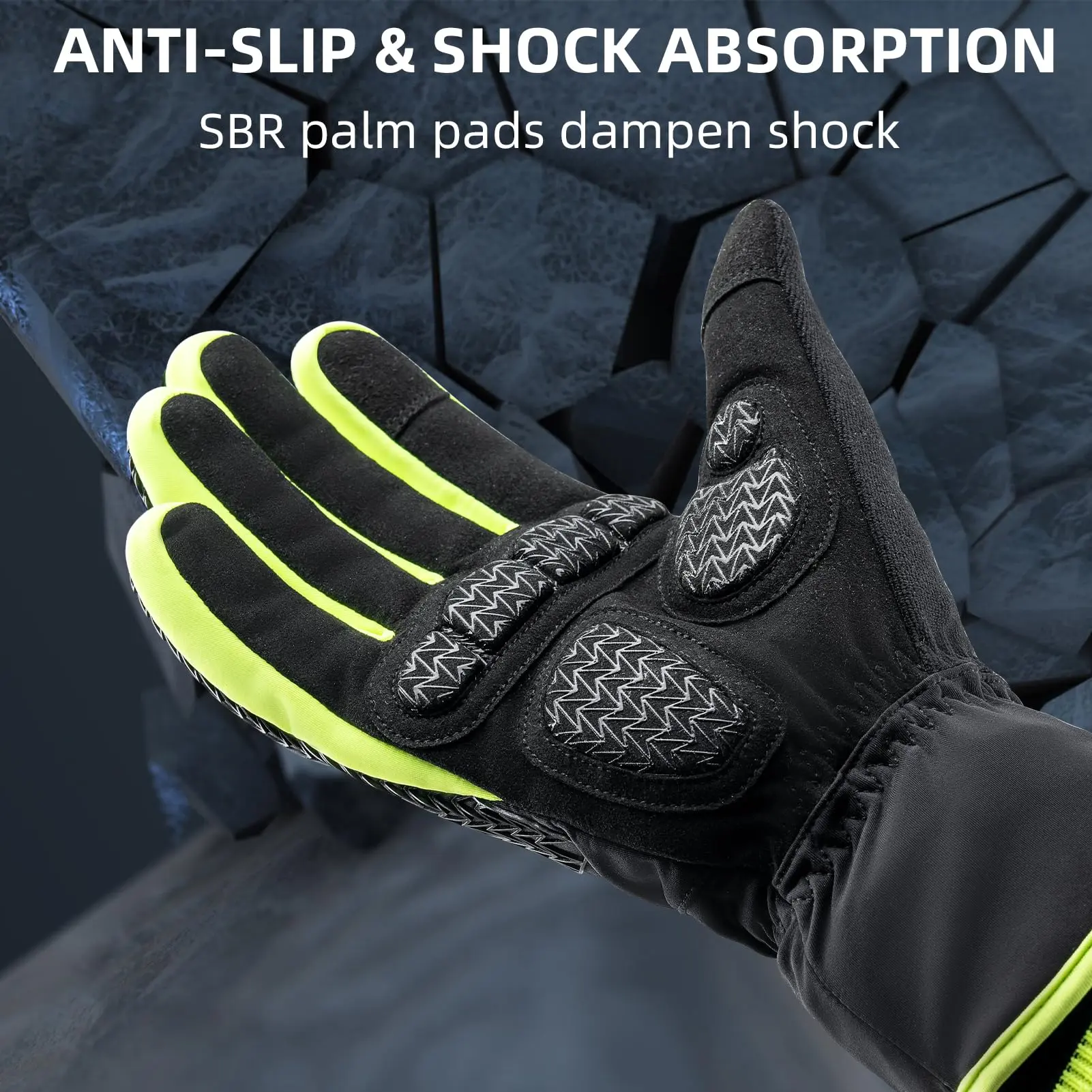 ROCKBROS Unisex Adults' Winter Cycling Gloves for Male, Female & Friends - 3M Thinsulate Thermal, Windproof, Touchscreen, Durable Fiber Palm, Fluorescent Accent for Biking, 3M Thinsulate Insulation, Fluo Accent, Best Gift-Giving, Family, Thermal Wear, L,,