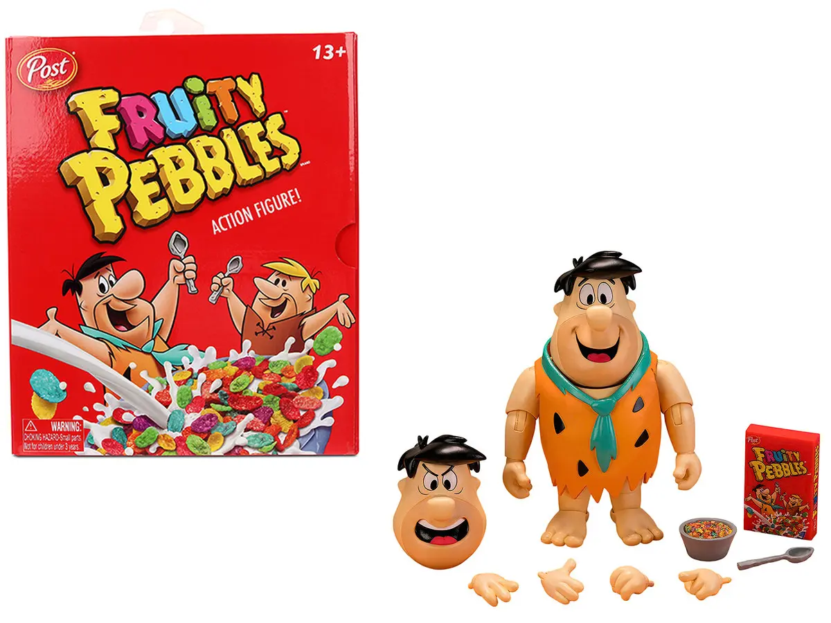 Jada 6" The Flintstones - Post Fruity Pebbles - Fred Flintstone Moveable Figure with Accessories and Alternate Head and Hands #35979