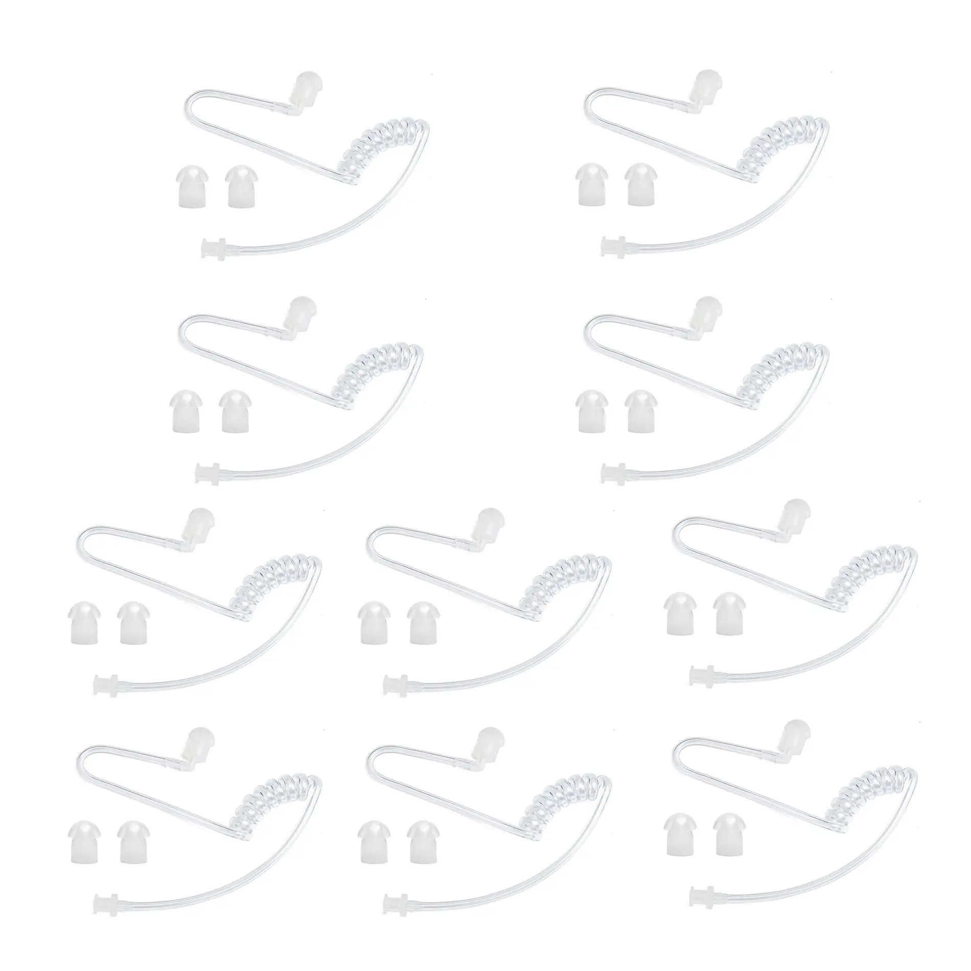 10Pcs Acoustic Coil Tube Replacement for Walkie Talkie Headset with 20 Replaceable Earbuds, Earbud Replacement Kit, Earpiece Replacements, Compatible with Motorola, Retevis and Other 2-Way Radios for Security, Law Enforcement Use, Clear