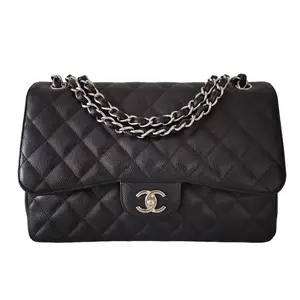 Pre-owned CHANEL leather Shoulder Bags Caviar Jumbo Classic Flap Black Shoulder Bag