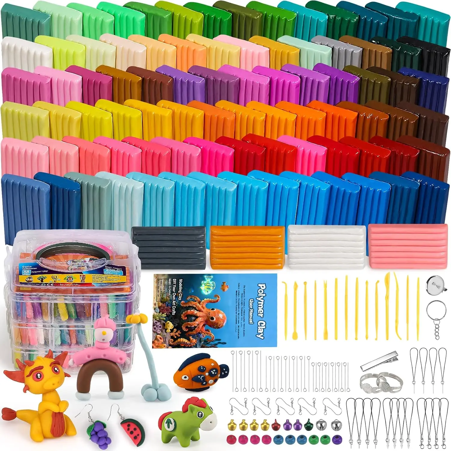 88 Colors Polymer Clay Kit, Premium Oven-Bake Modeling Clay Starter Set for Kids & Adults, Non-Sticky DIY Art Crafts Sculpting Clay with Tools & Accessories, Ideal Birthday & Christmas Toy Gift