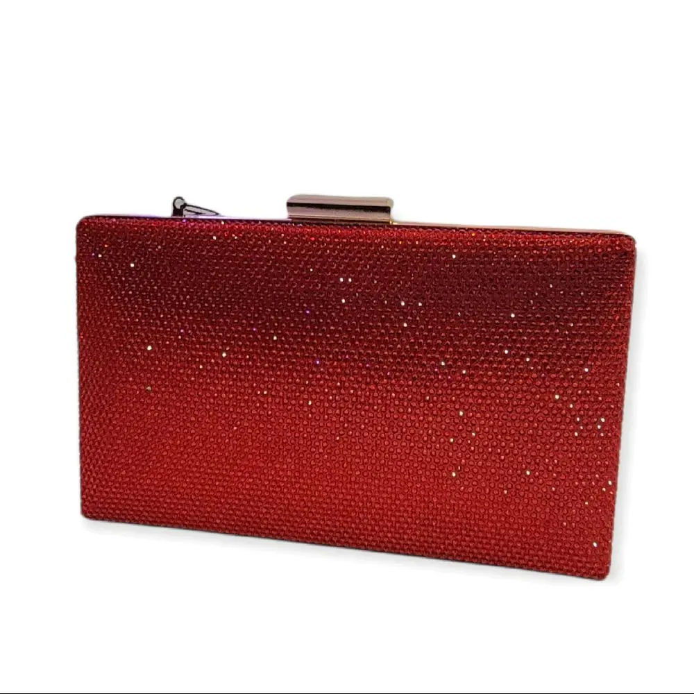 Red Evening Clutch Bag with Gold Rim for Weddings - Elegant Design with Sparkle Detail
