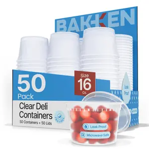 Plastic Deli Containers with Lids 16 oz (Pack of 50) – Leak-Proof, BPA-Free Food Storage Containers for Soup, Slime & Meal Prep, Stackable, Microwave, Dishwasher Safe, Reusable Clear Plastic