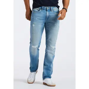 Straight Six Men's Distressed Jeans, Light Vintage Blue - BM26058