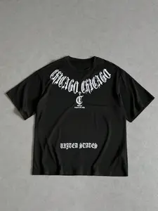 Men's Loose-Fit Graphic T-Shirt, Gothic Cross Pattern, Sequin Embellishment, Casual Long Sleeve Top, Unisex Streetwear, All-Season Wear