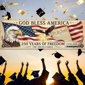 Personalized America 250th Anniversary Banner: Custom Family Name, Patriotic 2026 Outdoor Decor