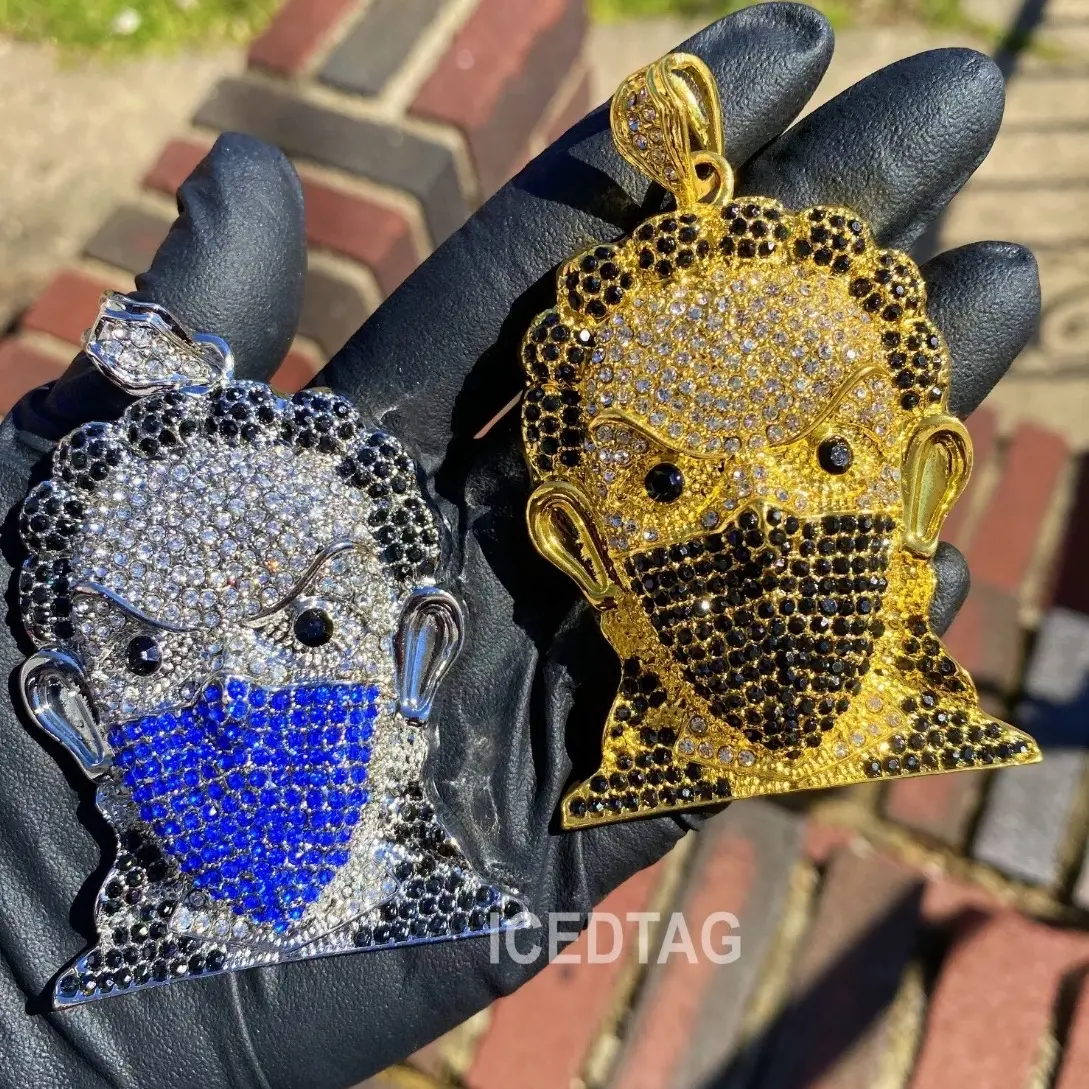 Iced Out Boondock Maskman Freeman Charm Pendant for Men with Simulated Diamonds