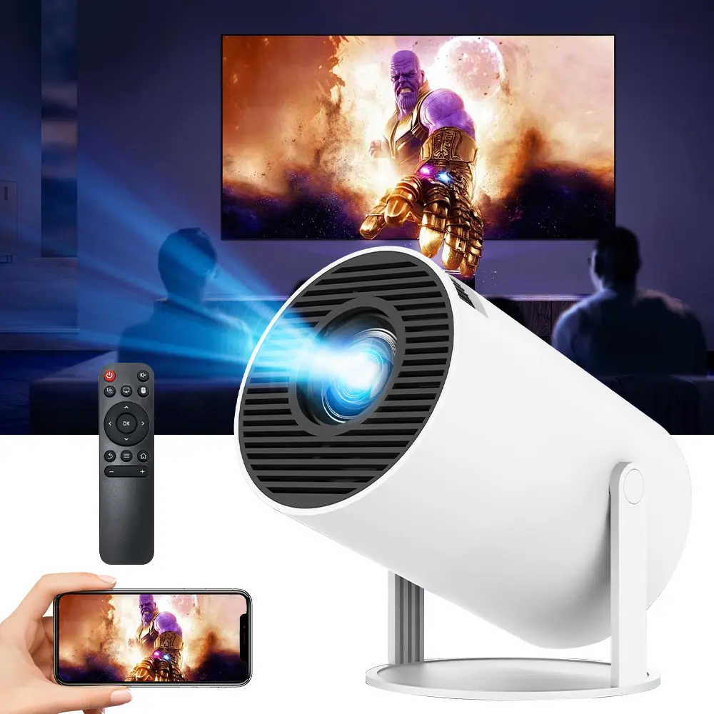 Portable Mini Smart Projector Support 1080P Video Playback WiFi Bluetooth Screen Casting Auto Horizontal Correction 180° Rotatable Outdoor Movie Projector Compatible with Mobile Phone TV Stick HDMI USB