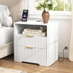【Bellemave】Nightstand with Charging Station, Smart Nightstand with Night Light,Bedside Tables with Storage Cabinet for Bedroom