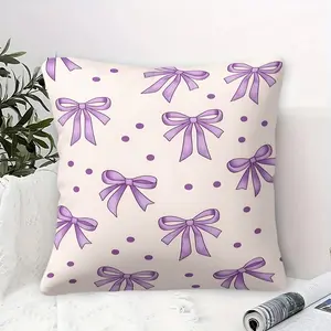 Delicate Peach and Lavender Bow Pattern Throw Pillow, Digital Print Cushion with Pillow Core, Romantic Polka Dots Design, Perfect for Cozy Home Decor, Ideal Accent for Sofa and Bedroom, 45cm Square Size.