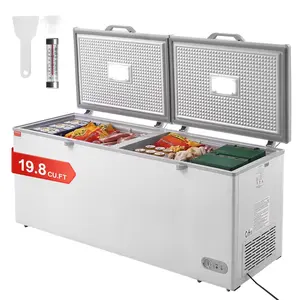 VEVOR Chest Freezer, 19.8 Cu.ft / 561 L Large Deep Freezer with Split Top Double Locking Lids, Freestanding Commercial Chest Freezer & 4 Removable Baskets, 7-Level Adjustable Temp, LED Light, 6 Wheels