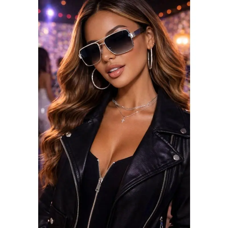 Elite Frame Silver Oversized Aviator Sunglasses
