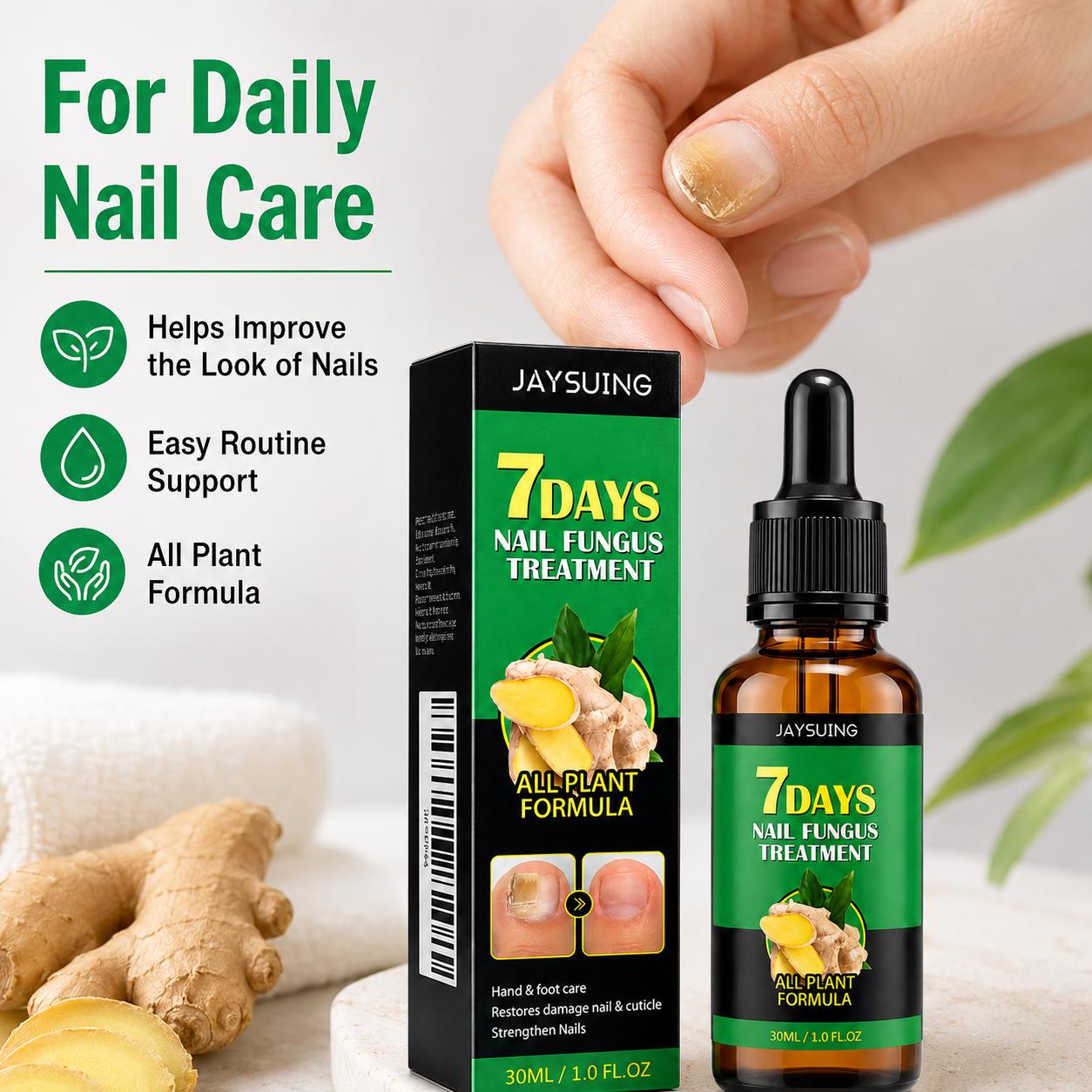Nail Care Serum with Ginger Root Extract, Plant-Based Nail Oil for Stronger-Looking Nails & Cuticle Care, Nourishing Hand & Foot Care Essential, 30ml Nail Strengthener Oil Nail Routine
