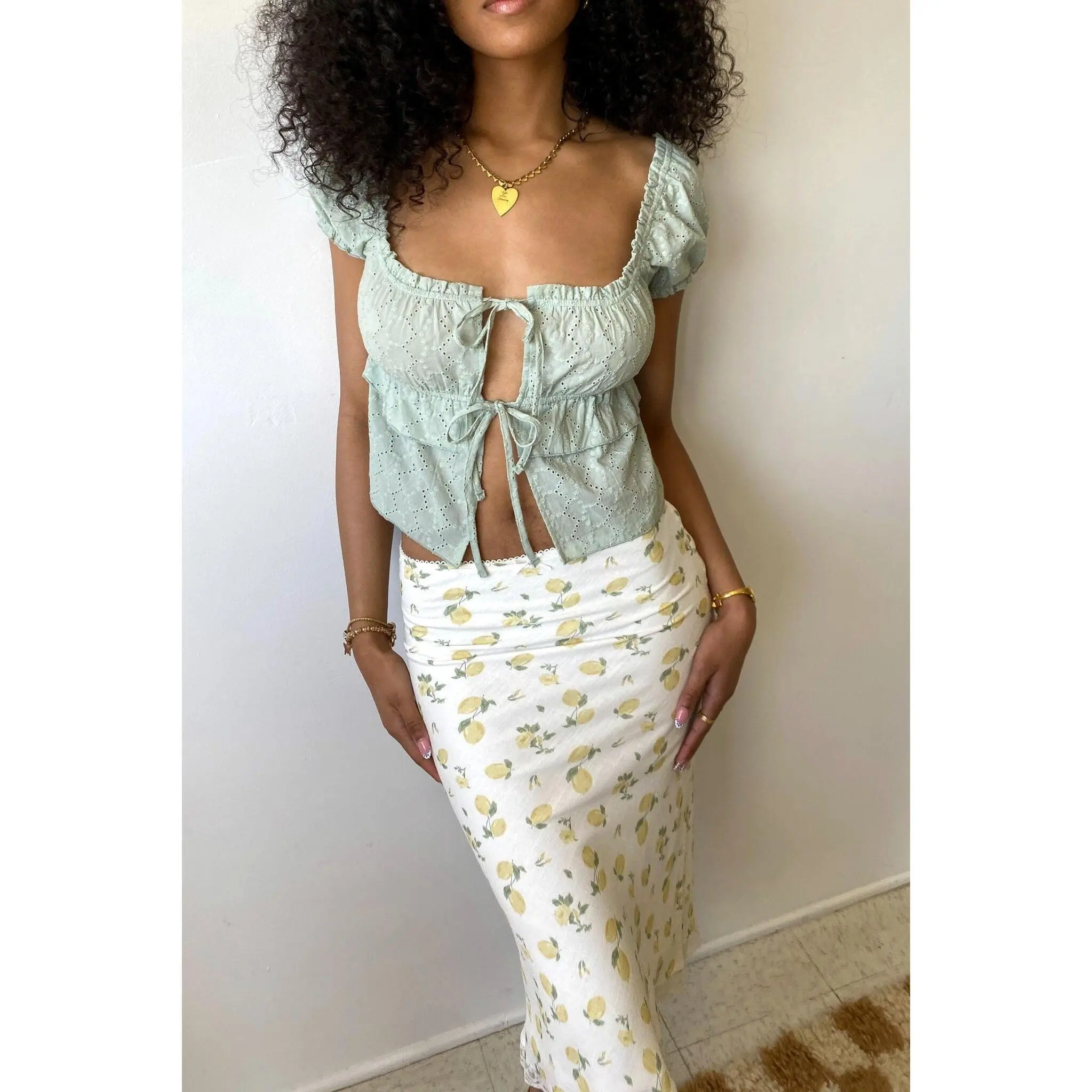 Split Front Eyelet Top