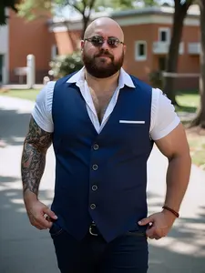 Men'S Slim-Fit Single-Breasted Vest with Button Details - Black Sleeveless Shirt for Casual Outings, Dates & Formal Events, Versatile Fashion, Sophisticated Style, Nonstretch Fabric