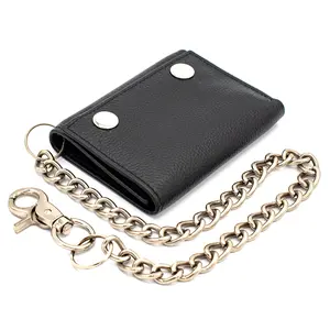 Biker Trifold Chain Wallet with Snaps RFID Safe Leather