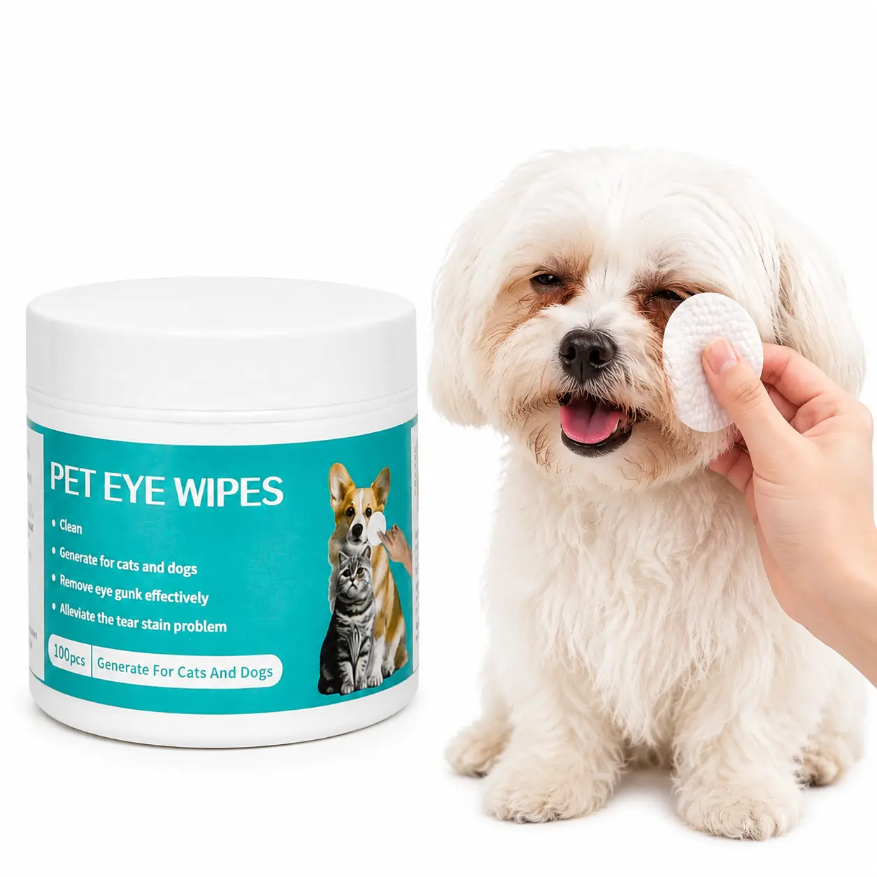 100pcs Pet Eye Wipes for Cats and Dogs Tear Stain Removal Gentle Safe Daily Cleaning