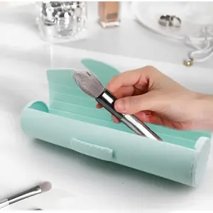 Cross-border Silicone Makeup Brush Bag, Large Capacity, Travel Portable Beauty Sponge, Waterproof Storage Bag, Makeup Tool Organizer Bag