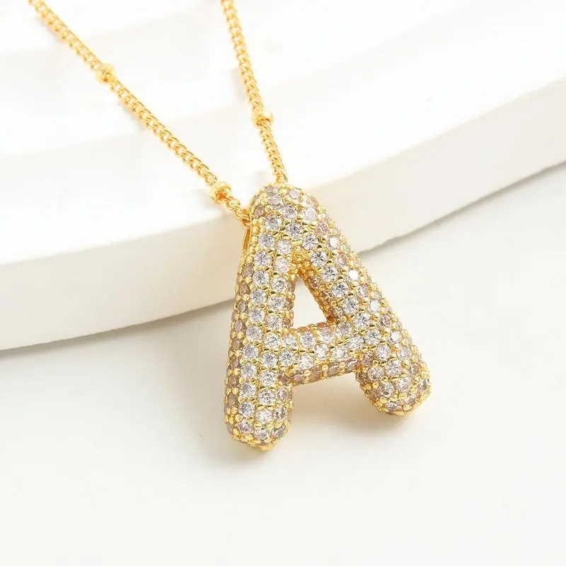 Bubble Letter Necklace for,  Letter Initial Necklace Zircon Alphabet Necklace Crystal Bubble Necklace Pendant Name Girls, Teens