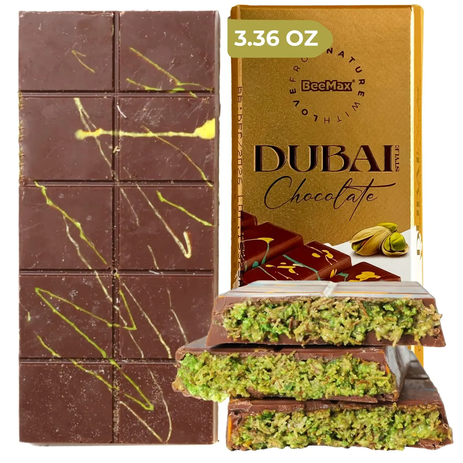 Dubai Chocolate Bar - Premium Chocolate Dubai Bar with Crunchy Pistachios in an Elegant Gift Box - 7oz Pistachio Bars for a Luxurious Treat - Exquisite Middle Eastern Dessert for Chocolatte Connoisseurs
