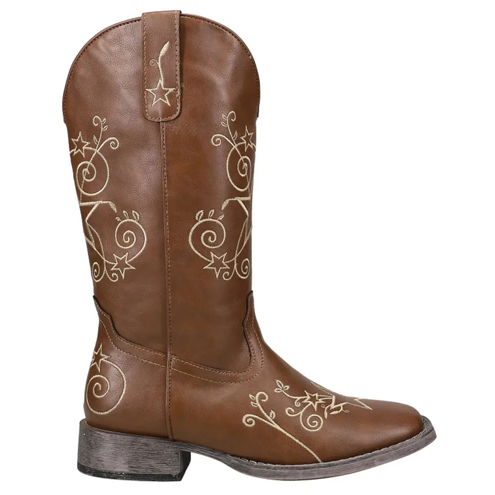 ROPER Womens Aster Embroidered Square Toe  Casual Boots Mid Calf Low Heel 1-2" - Brown
