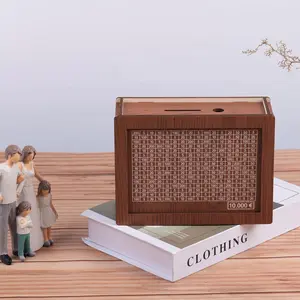 Durable Wooden Safe Piggy Bank for Adults - $10000 Larger Secure Wood Savings Challenge Box with Counter, Dry Erase Pen, Brown Home Decor Cash Vault Money Bank