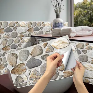 Self-Adhesive Faux Stone Wallpaper, PVC Waterproof Renovation Stickers for Bedroom and Bathroom, Pebble Style Room Design Decor