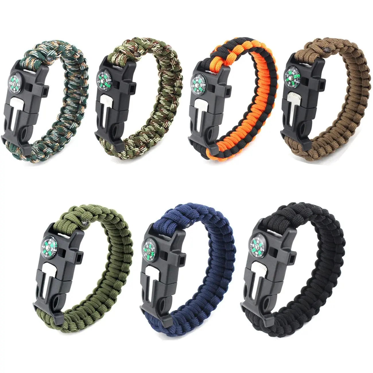 Polyester Paracord Survival Bracelet, 5-in-1 Outdoor Gear for Hiking with Fully Equipped Compass, Flint Fire Starter, Whistle & Blade, Flintstone, 1 X Outdoor Escape Survival Hand Rope, Hiking / Light Outdoor