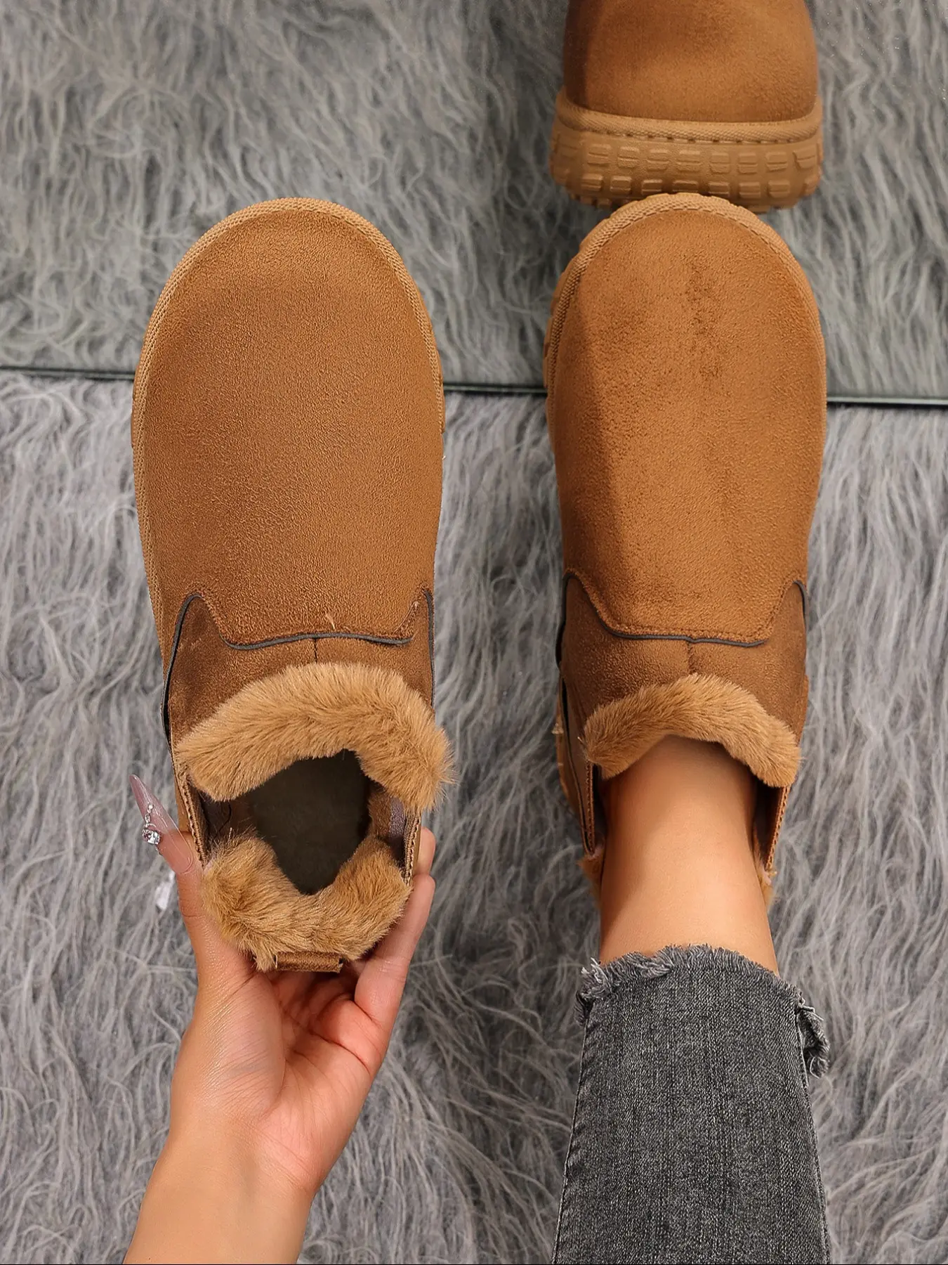 Boho Cute Winter Snow Boots for Women, Warm Fleece Lined, Textile Upper, PVC Sole, Ankle High, Large Size, Thick Sole, Casual Style