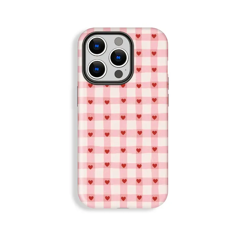 Vintage Valentine's Day Gift Rugged Phone Case with Love Tablecloth Pattern, Cute Protective Case, Gift for Him or Her, Shockproof, Double Shell Anti-drop, Wear Resistant, Phone Case Suitable for Iphone 11/12/13/14/15/16/17 Pro Promax Plus Air, Accessorie