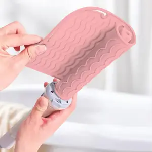 Silicone Heat Resistant Mat for Hair Styling Tools - Non-Slip Anti-scald Pad for Hair Iron - Portable Hair Tool Mat with Hanging Loop(Pink)