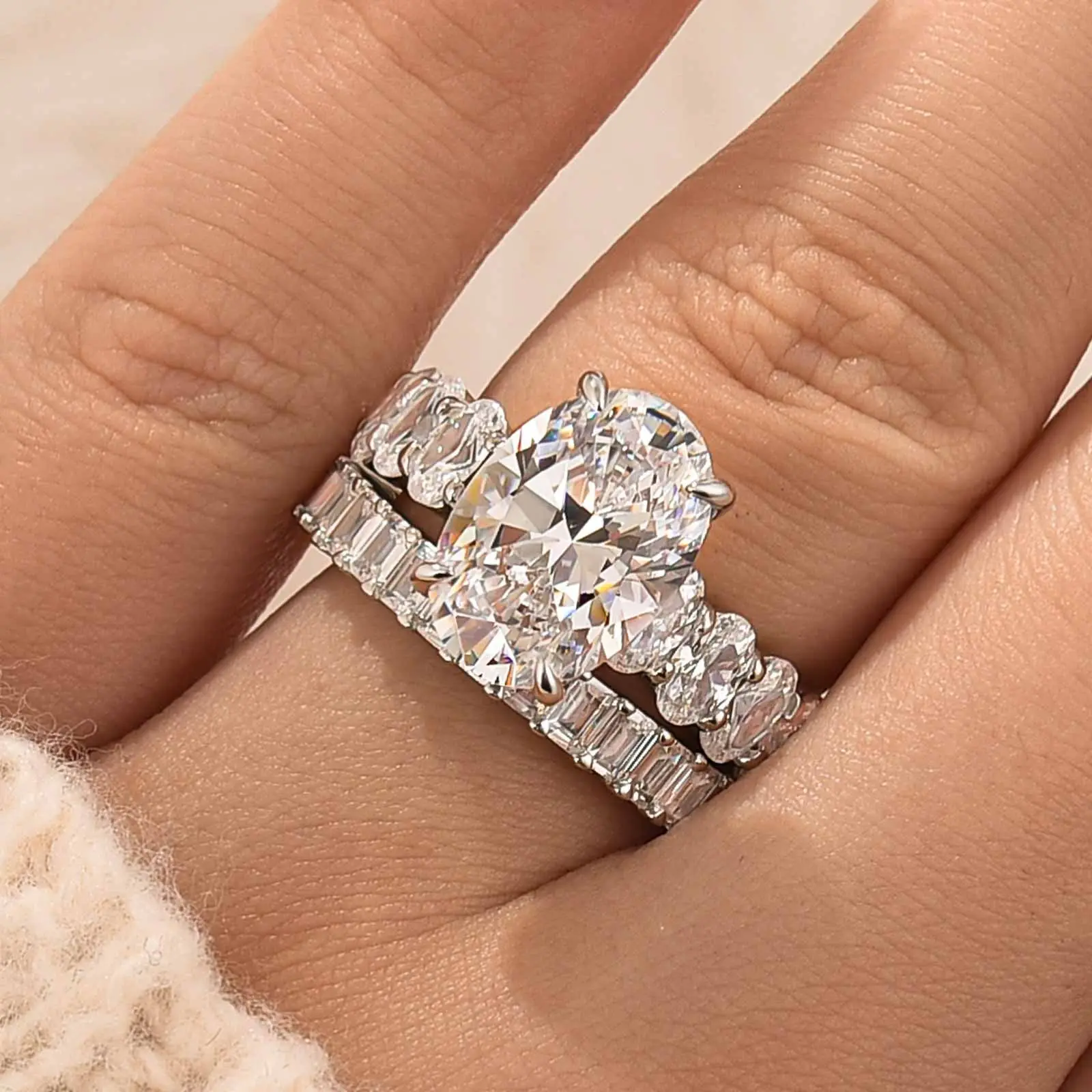 MAXINEJEWELRY 5A Cubic Zirconia 4.5ct Oval Cut 2-Piece Fashion Engagement Ring, Women's Promise Ring for Proposal, Daily Wear, Artificial Gemstone Jewelry, Cubic Zirconia Rings, Fashion Engagement Rings