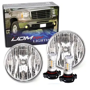 iJDMTOY Clear Lens Fog Light Kit with 15-SMD Super Bright Yellow LED Bulbs For 2007-2013 GMC Sierra 1500 2500 3500