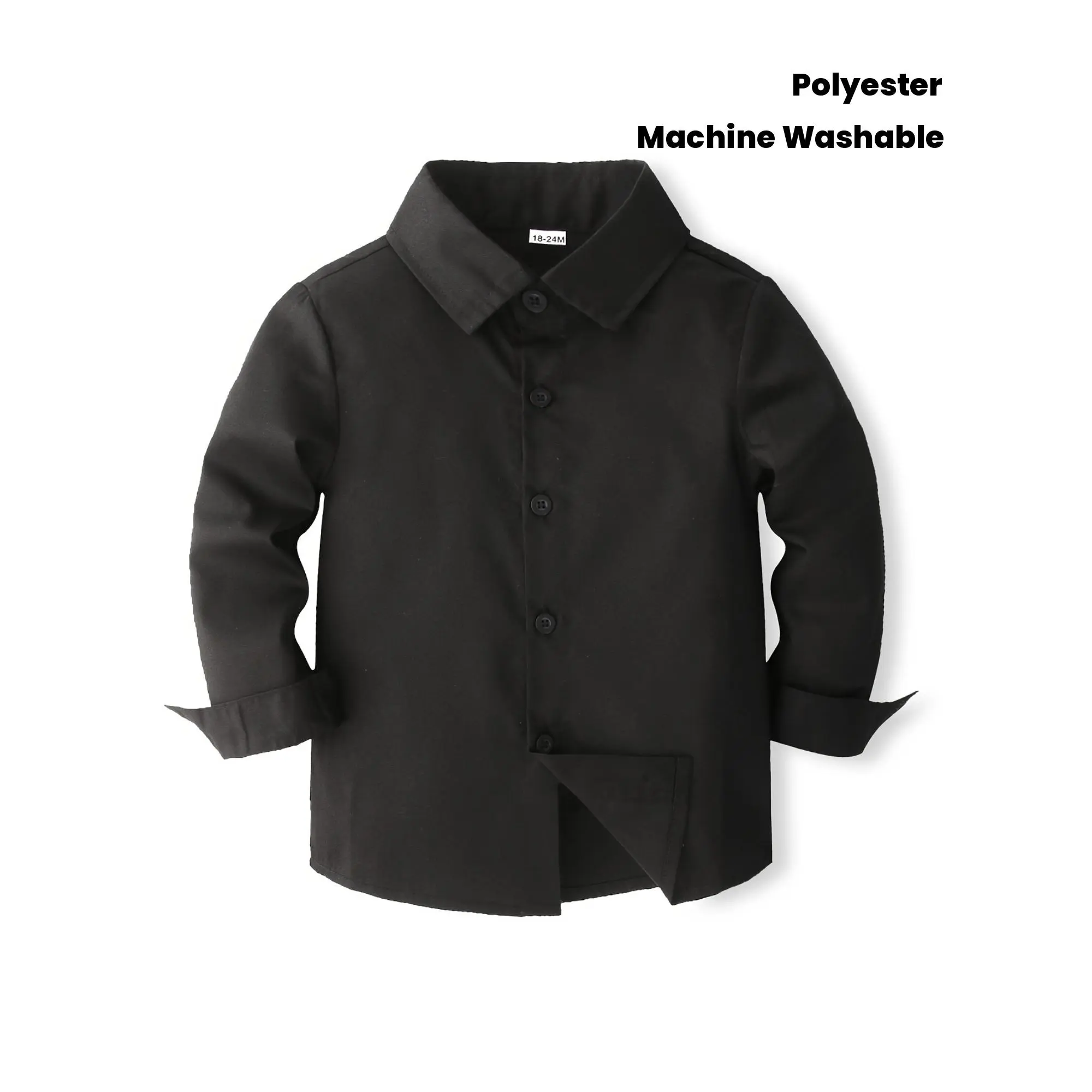 DB Boys' Classic Lapel Long Sleeve Polyester Woven Shirt - Preppy Look, Non-Stretch, Machine Washable, Prop 65 Safe Top for Spring/Fall