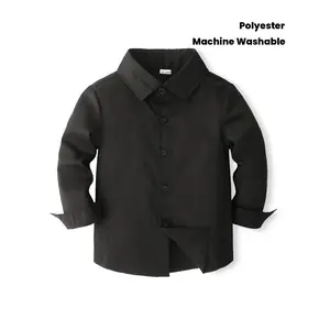 [Black Shirt] Polyester Boys' Classic Black Long Sleeve Shirt |     for Spring/Fall - Non-Stretch Fabric, Machine Washable