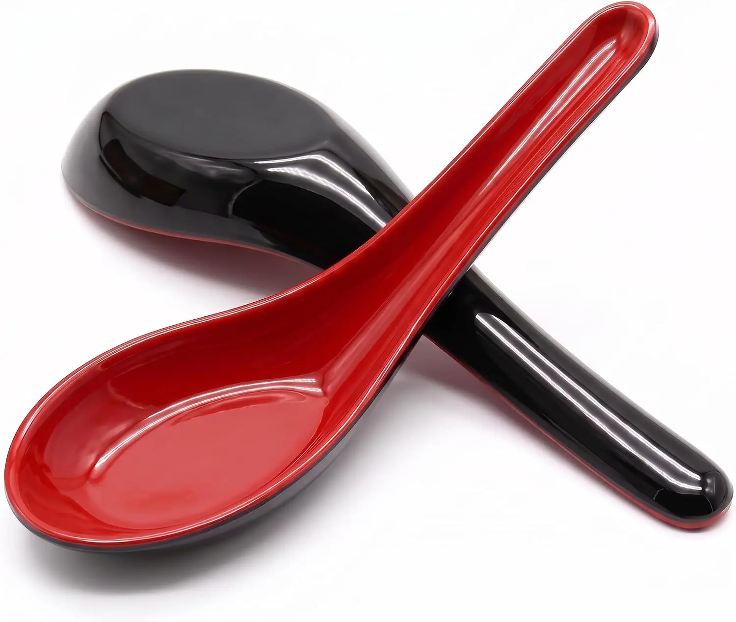 2PCS Asian Soup Spoons, Red and Black Melamine