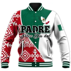 Happy Mexico Fathers Day Baseball Jacket, 3D All Over Print Baseball Jacket For Men And Women, Mexican Aztec Pattern Baseball Jacket