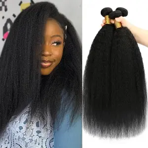16 18 20 Inch Kinky Straight Bundles Yaki Straight Human Hair 3 Bundles Natural Black Color 100% Unprocessed Brazilian Hair Bundles Full and Thick, Silky Soft, No Shedding, No Smell